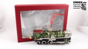(G1) 1053-1 skleněná ozdoba 16x6 cm zelená lokomotiva - 1 ks